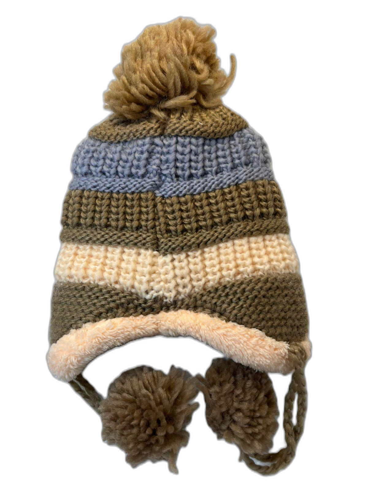 Animal Knitted Kids Beanie Green Back (background removed)