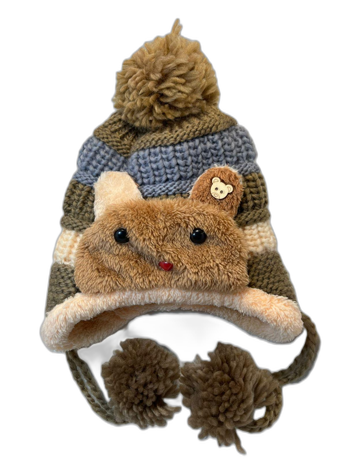 Animal Knitted Kids Beanie Green Front (background removed)