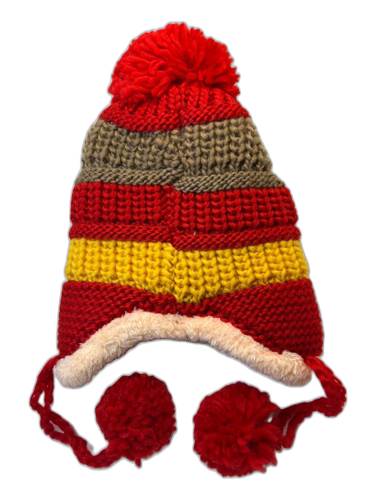 Animal Knitted Kids Beanie Red Back (background removed)