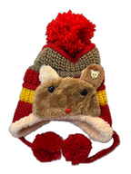 Animal Knitted Kids Beanie Red Front (background removed)