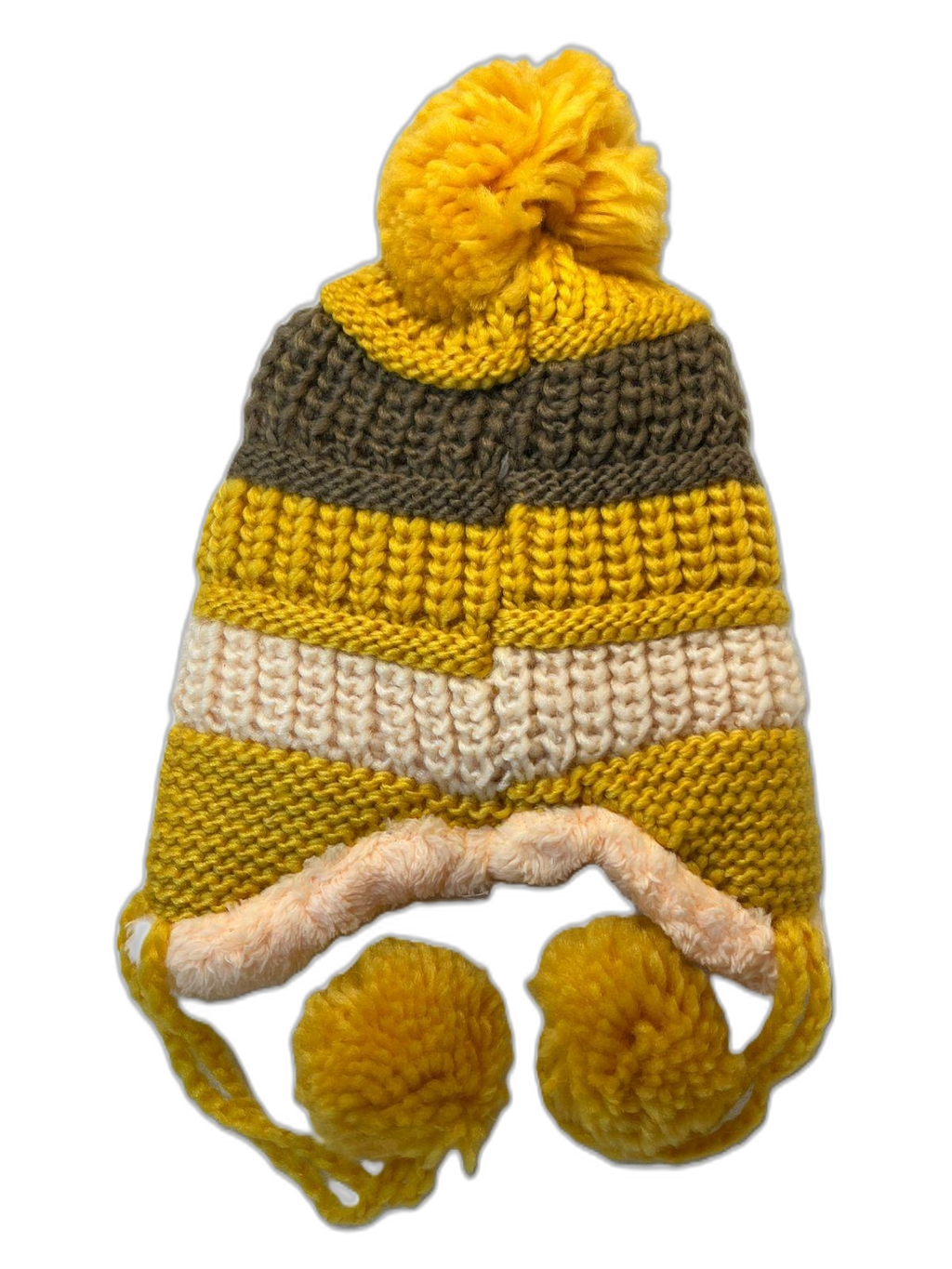 Animal Knitted Kids Beanie Yellow Back (background removed)