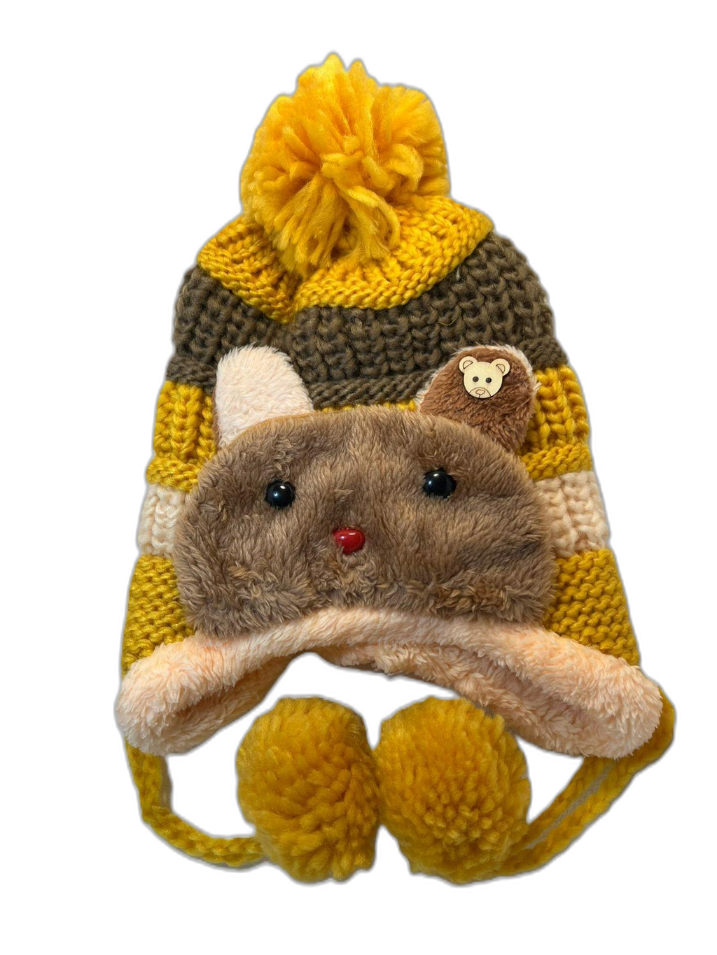 Animal Knitted Kids Beanie Yellow Front (background removed)