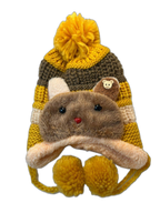 Animal Knitted Kids Beanie Yellow Front (background removed)
