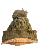 Cable Knit Beanie Hat For Adults Beige Inner (background removed)