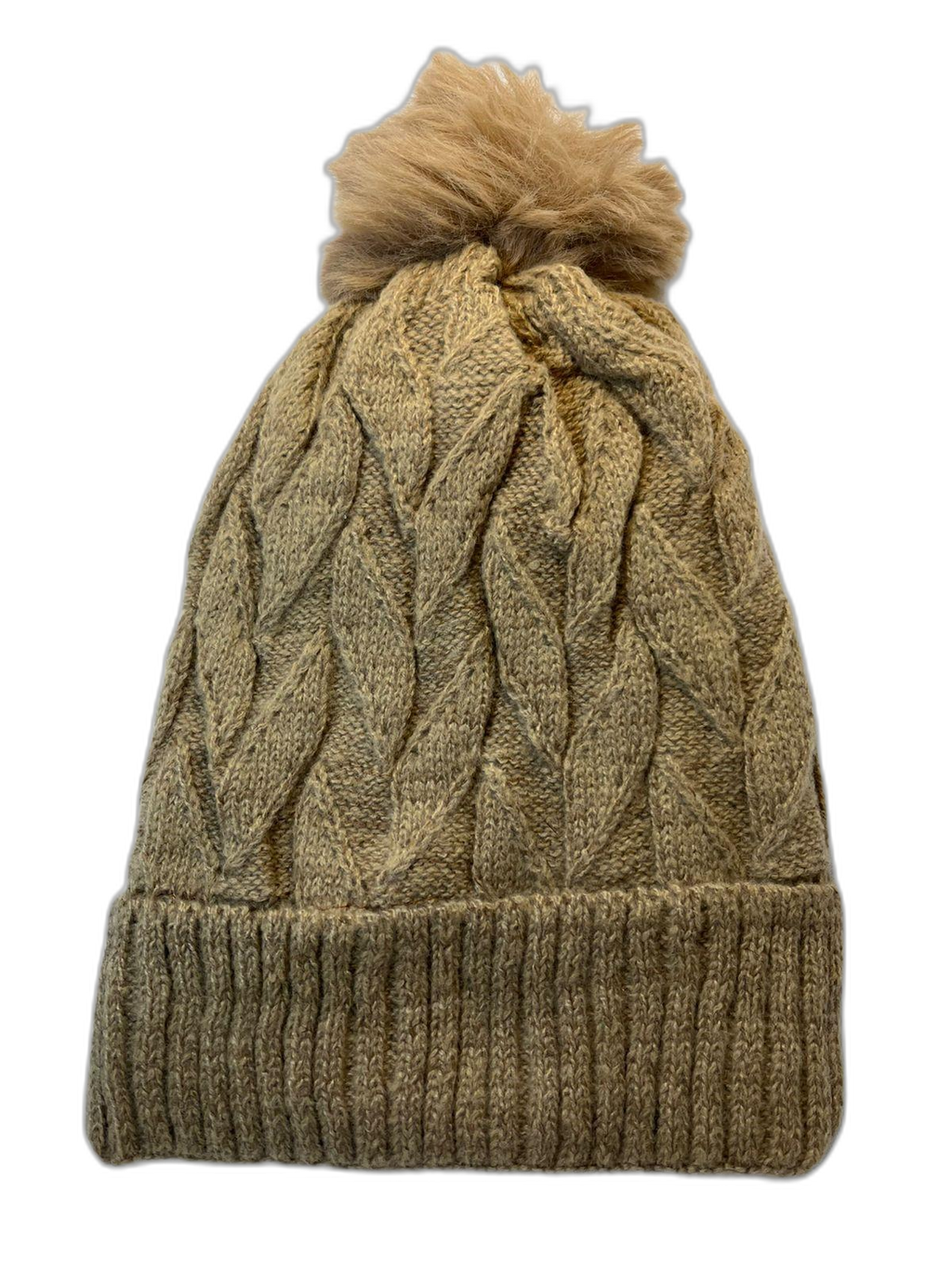 Cable Knit Beanie Hat For Adults Beige (background removed)
