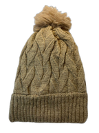Cable Knit Beanie Hat For Adults Beige (background removed)