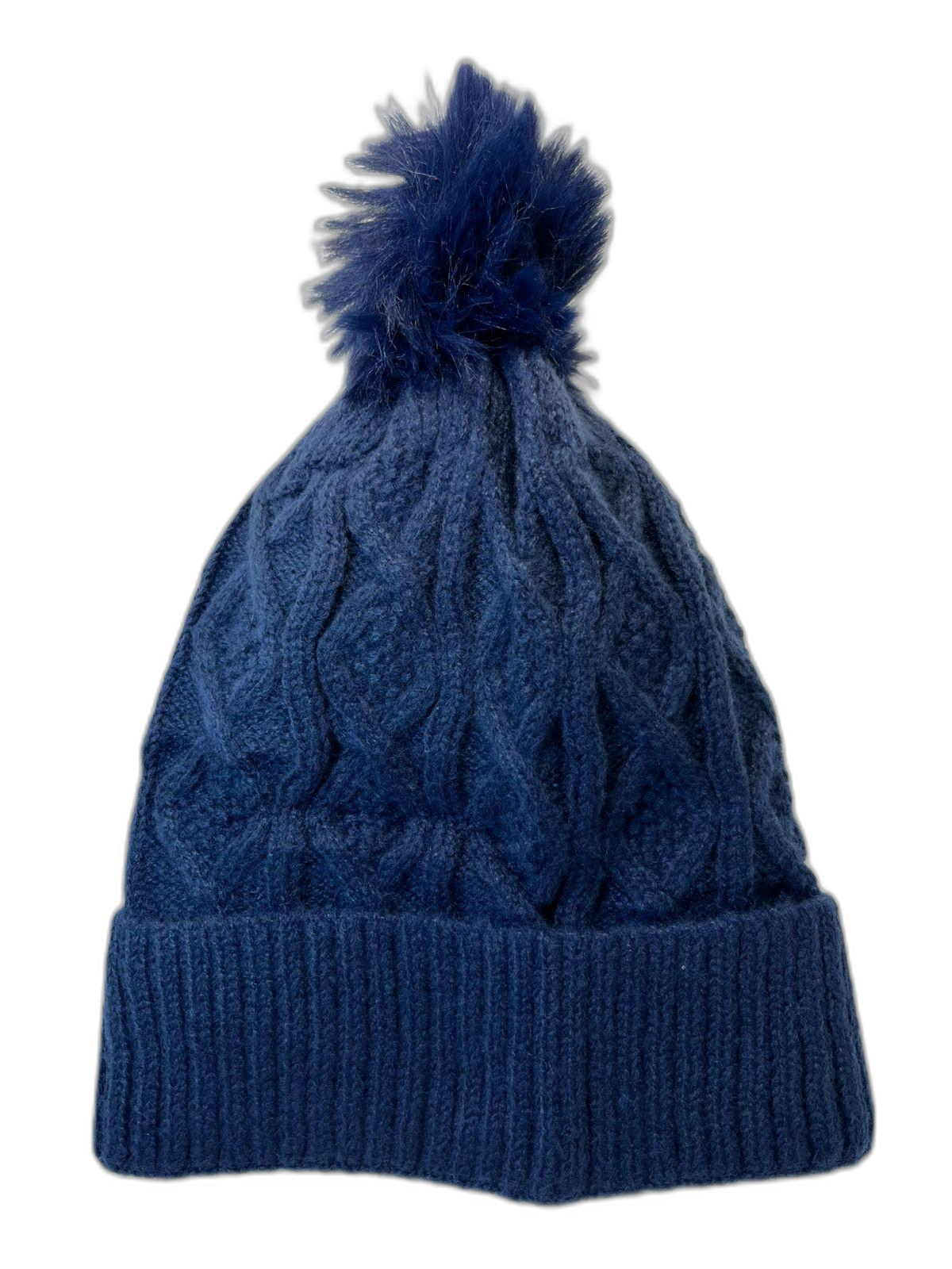 Cable Knit Beanie Hat For Adults Blue 2 (background removed)