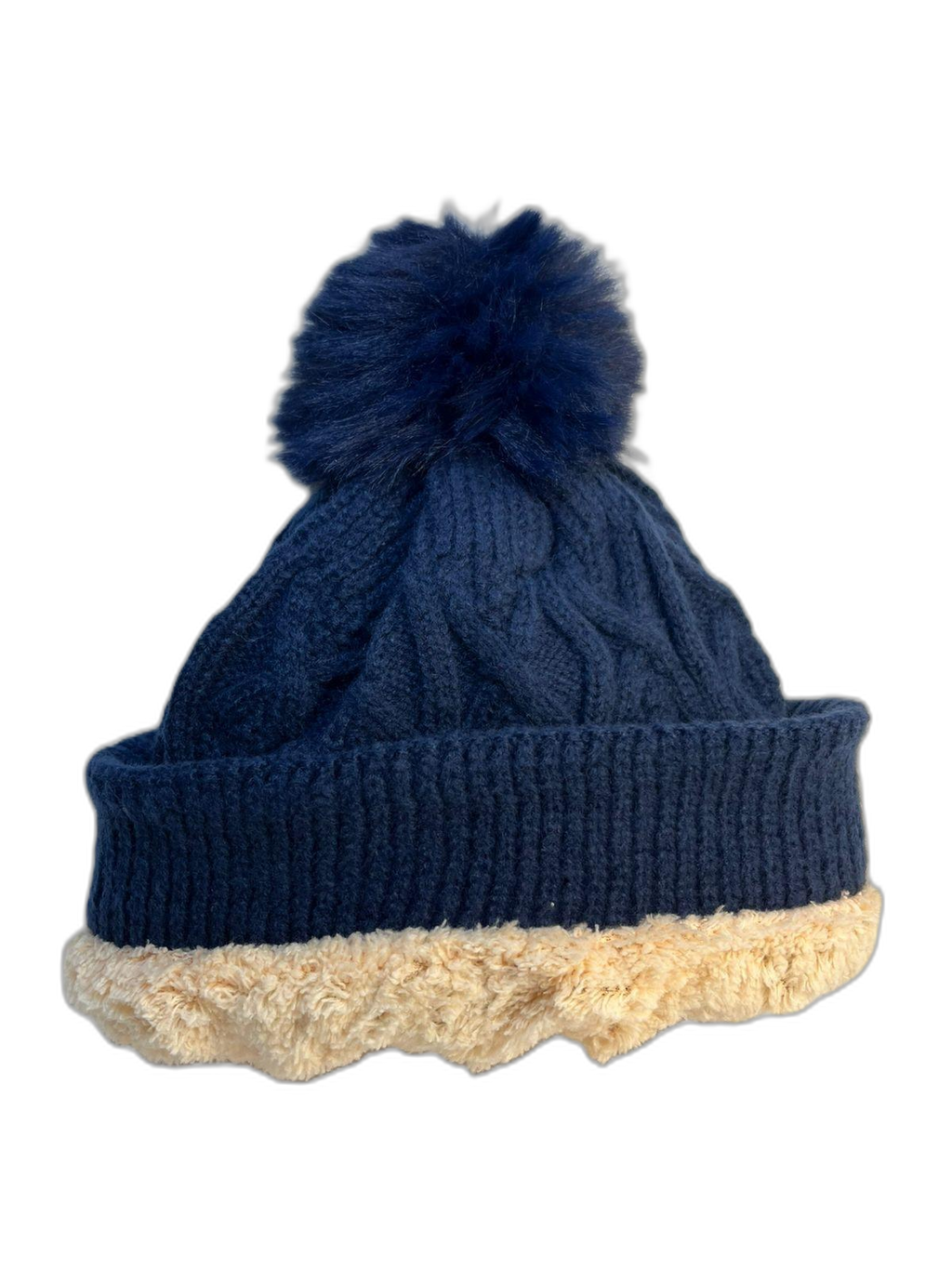 Cable Knit Beanie Hat For Adults Blue Inner (background removed)