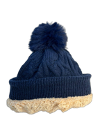 Cable Knit Beanie Hat For Adults Blue Inner (background removed)