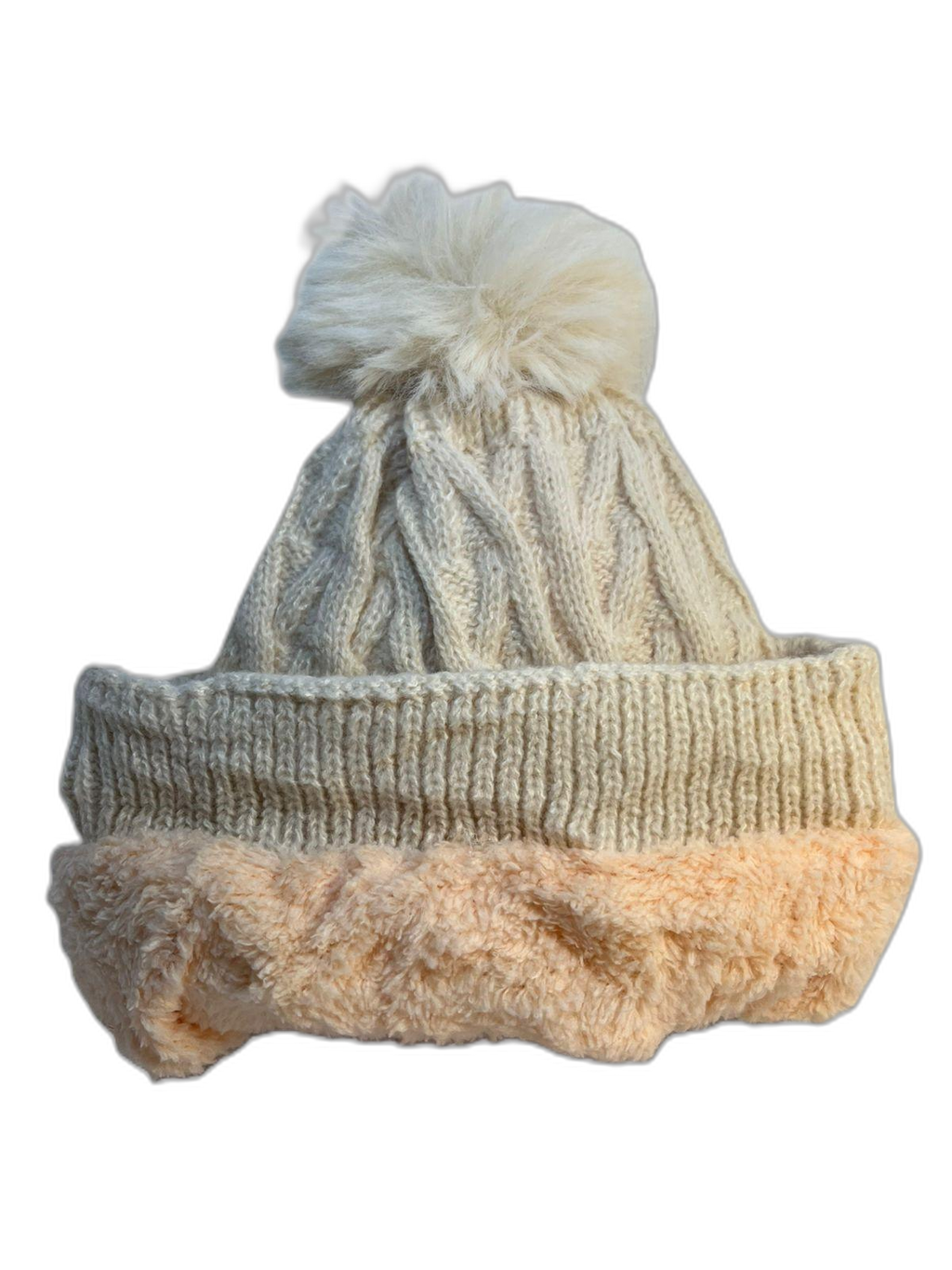 Cable Knit Beanie Hat For Adults Cream Inner (background removed)