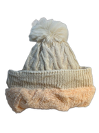 Cable Knit Beanie Hat For Adults Cream Inner (background removed)