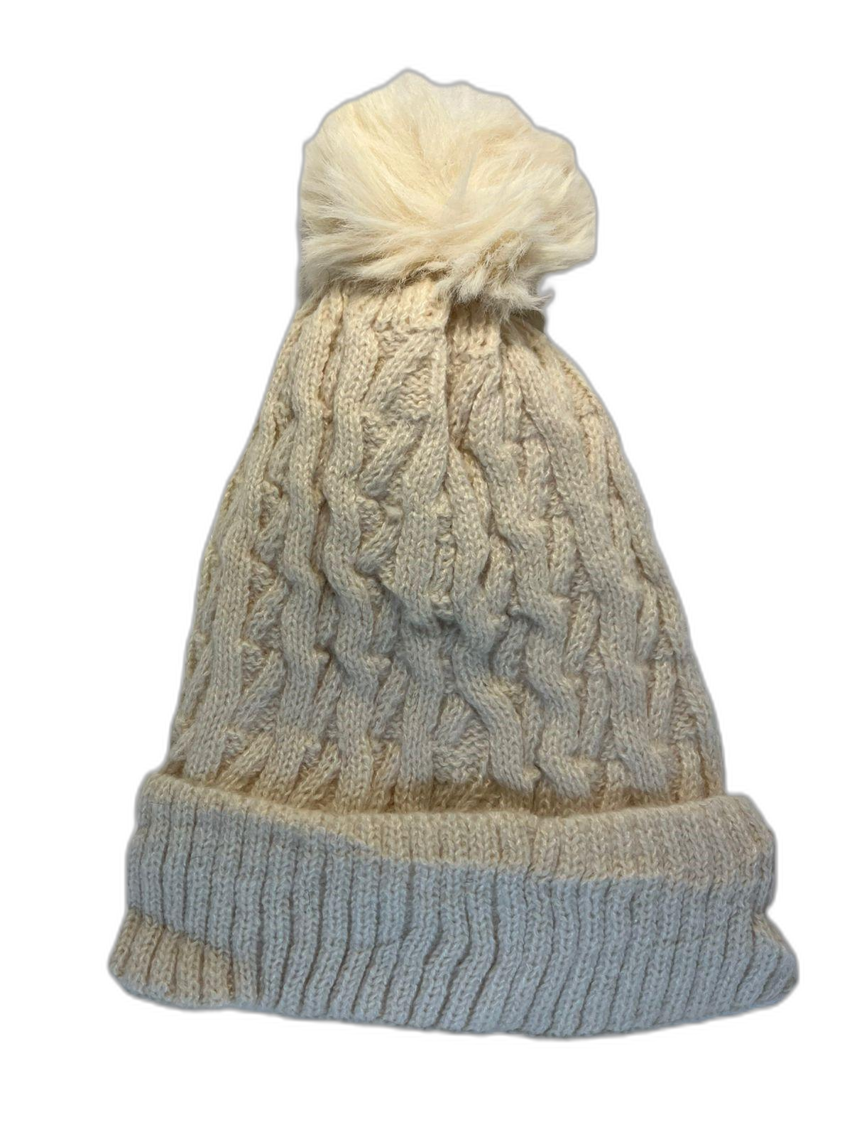 Cable Knit Beanie Hat For Adults Cream (background removed)
