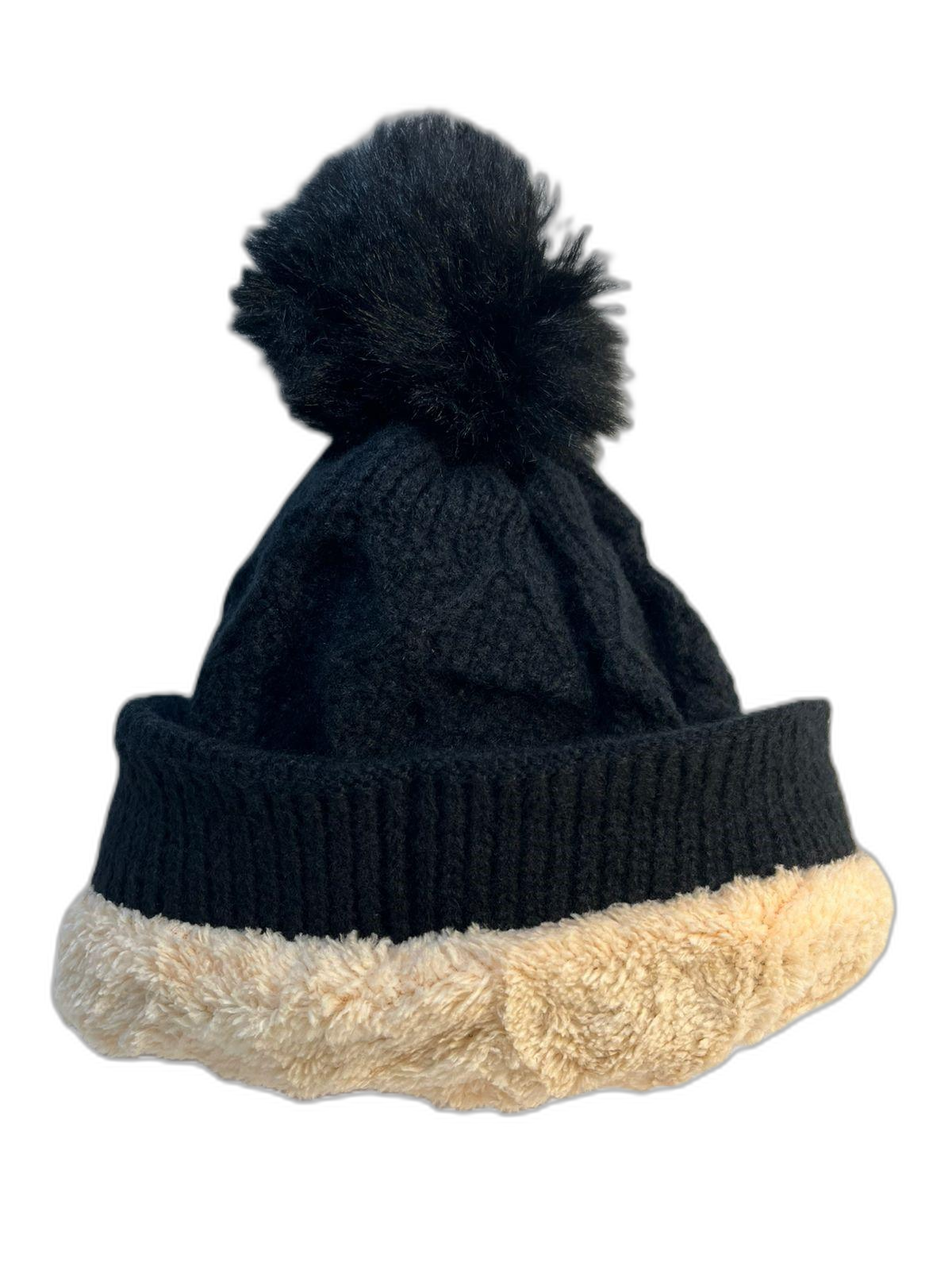 Cable Knit Beanie Hat For Adults Dark Grey Inner (background removed)