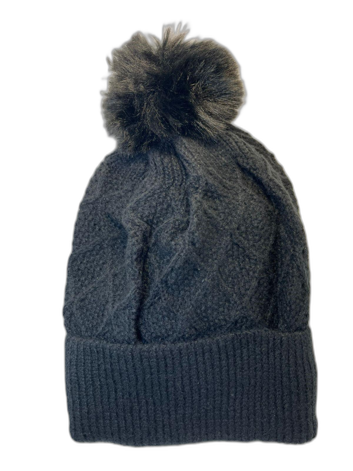 Cable Knit Beanie Hat For Adults Dark Grey (background removed)