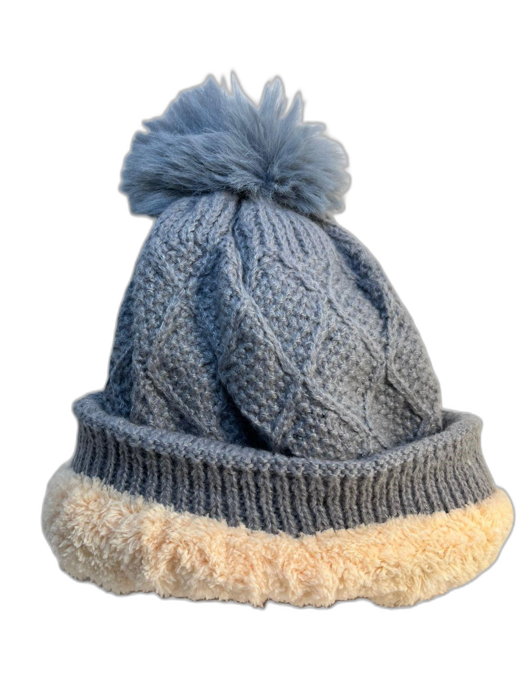 Cable Knit Beanie Hat For Adults Light Grey Inner (background removed)