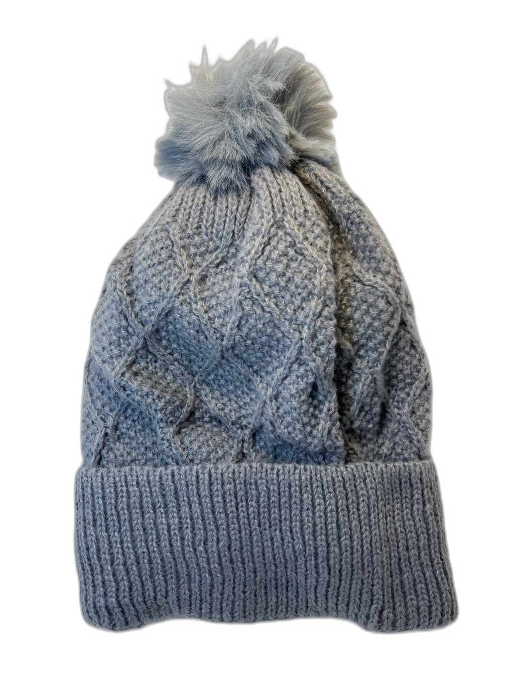 Cable Knit Beanie Hat For Adults Light Grey (background removed)