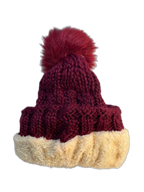 Cable Knit Beanie Hat For Adults Red Inner (background removed)