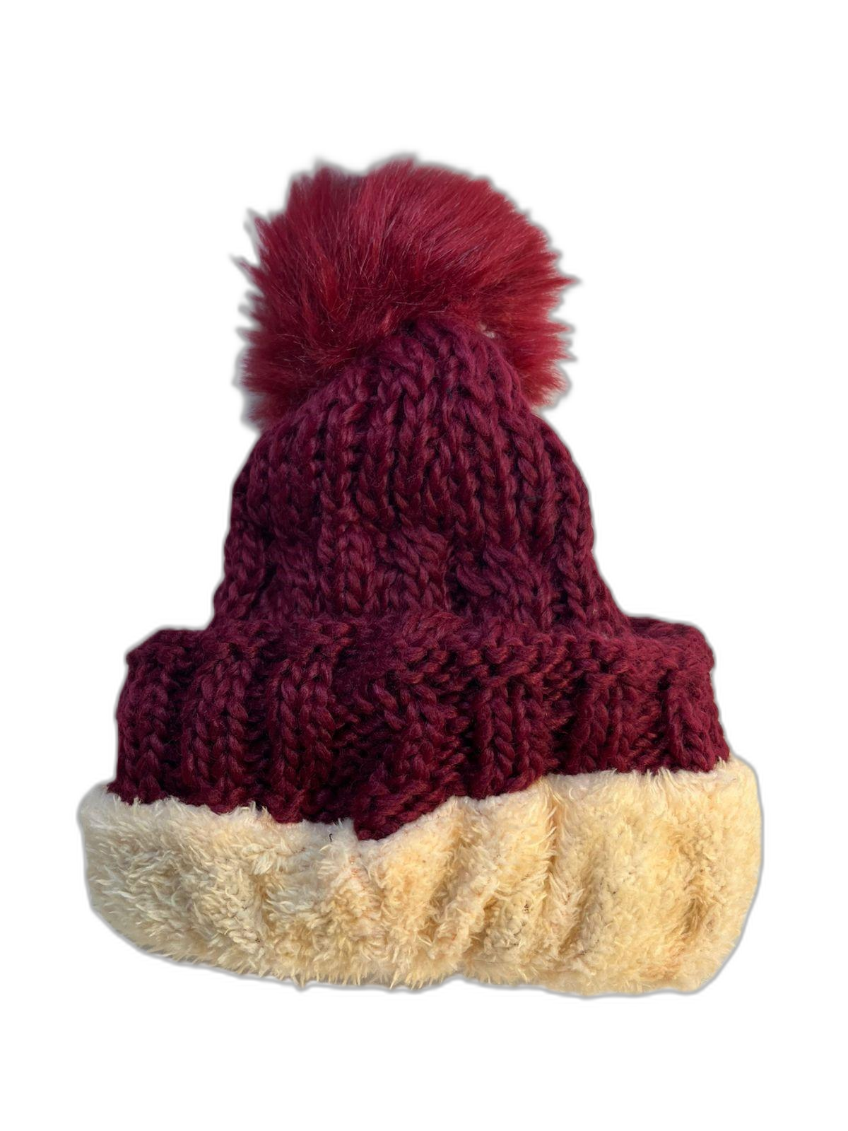 Cable Knit Beanie Hat For Adults Red Inner (background removed)