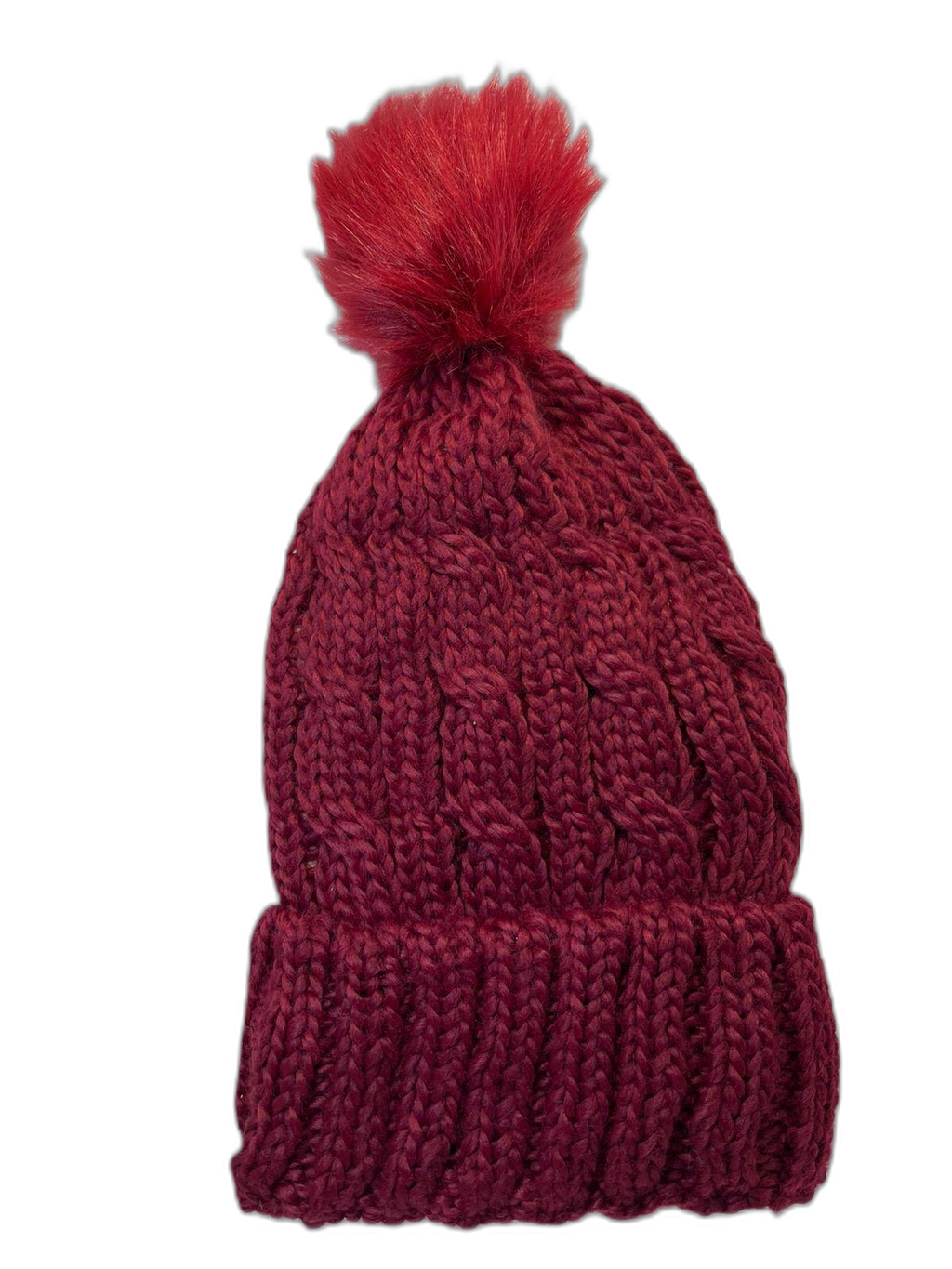 Cable Knit Beanie Hat For Adults Red (background removed)
