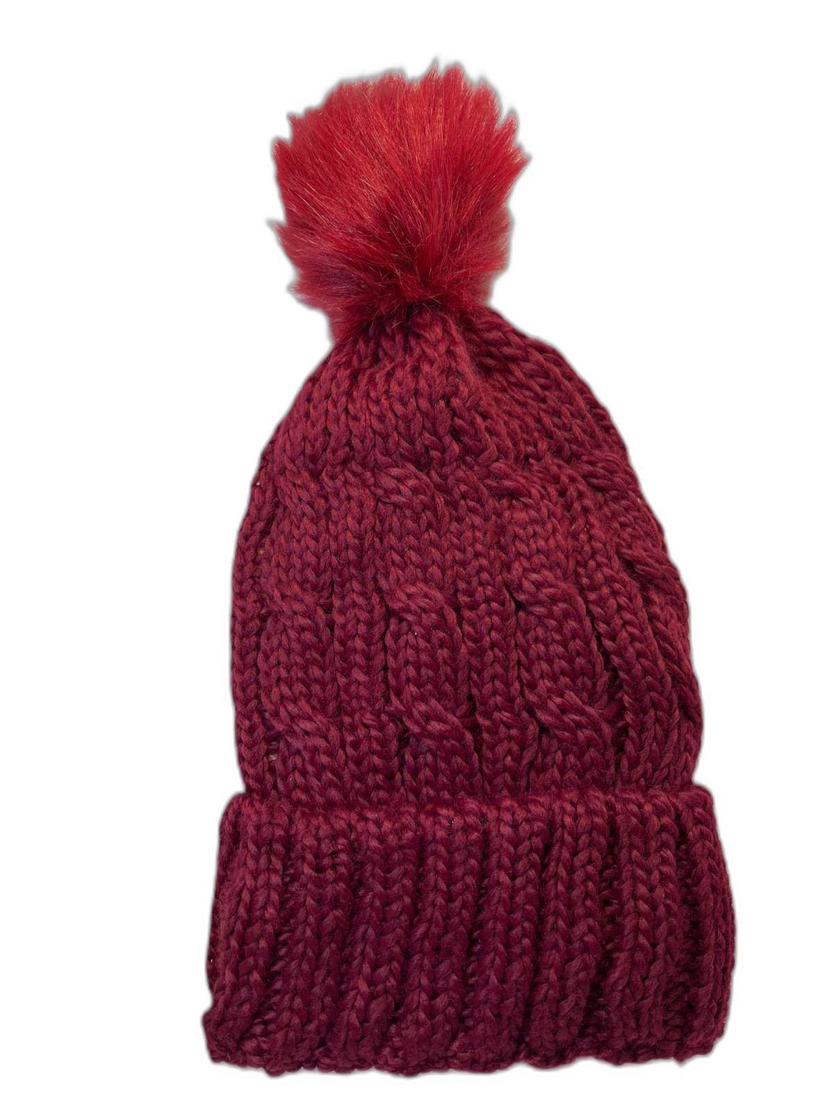 Cable Knit Beanie Hat For Adults Red (background removed)