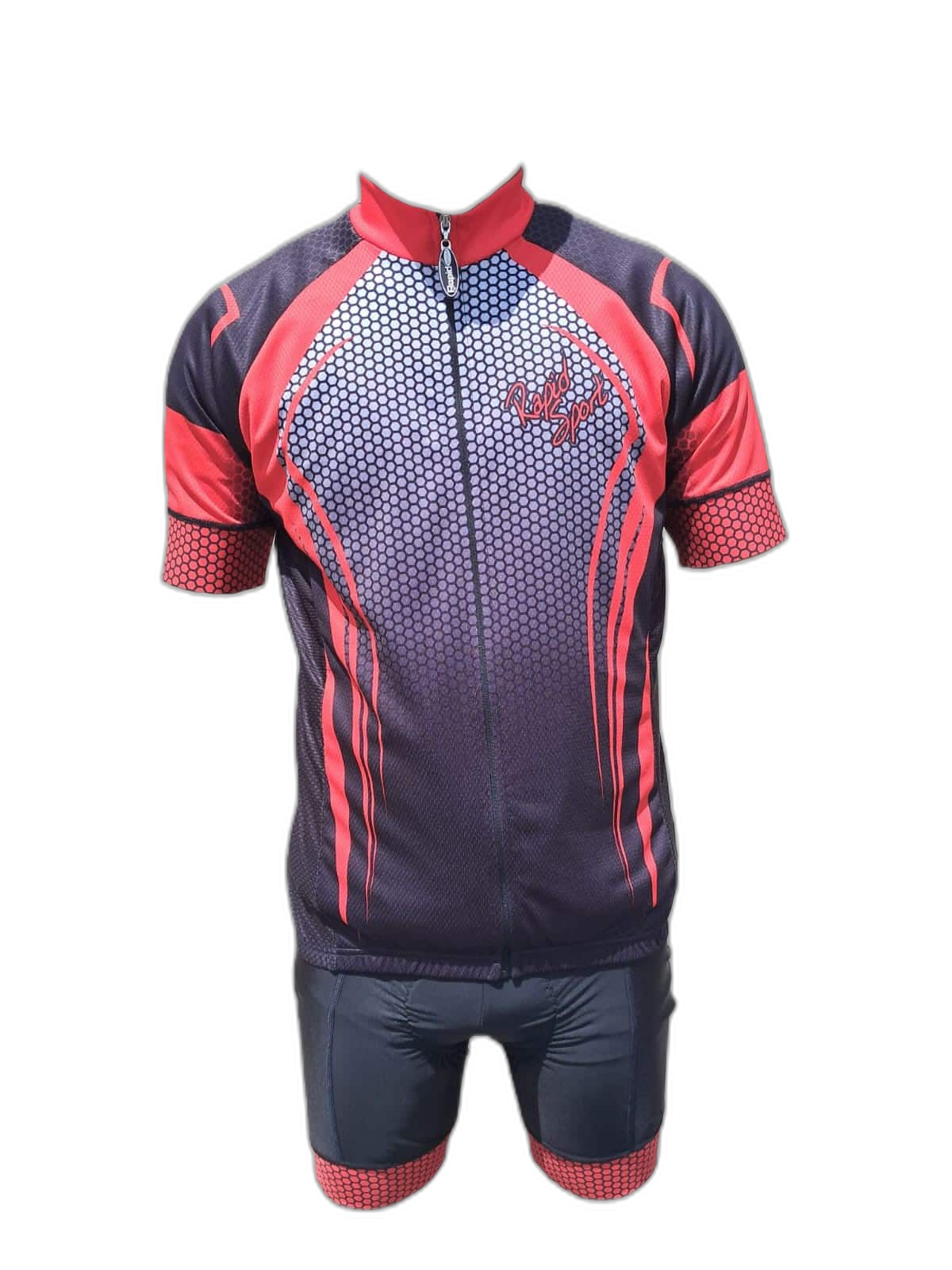 Cycling Wear Mens Red Honeycomb Outfit (background removed)