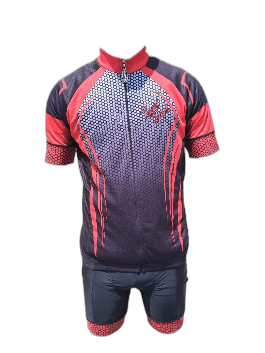 Cycling Wear Mens Red Honeycomb Outfit (background removed)