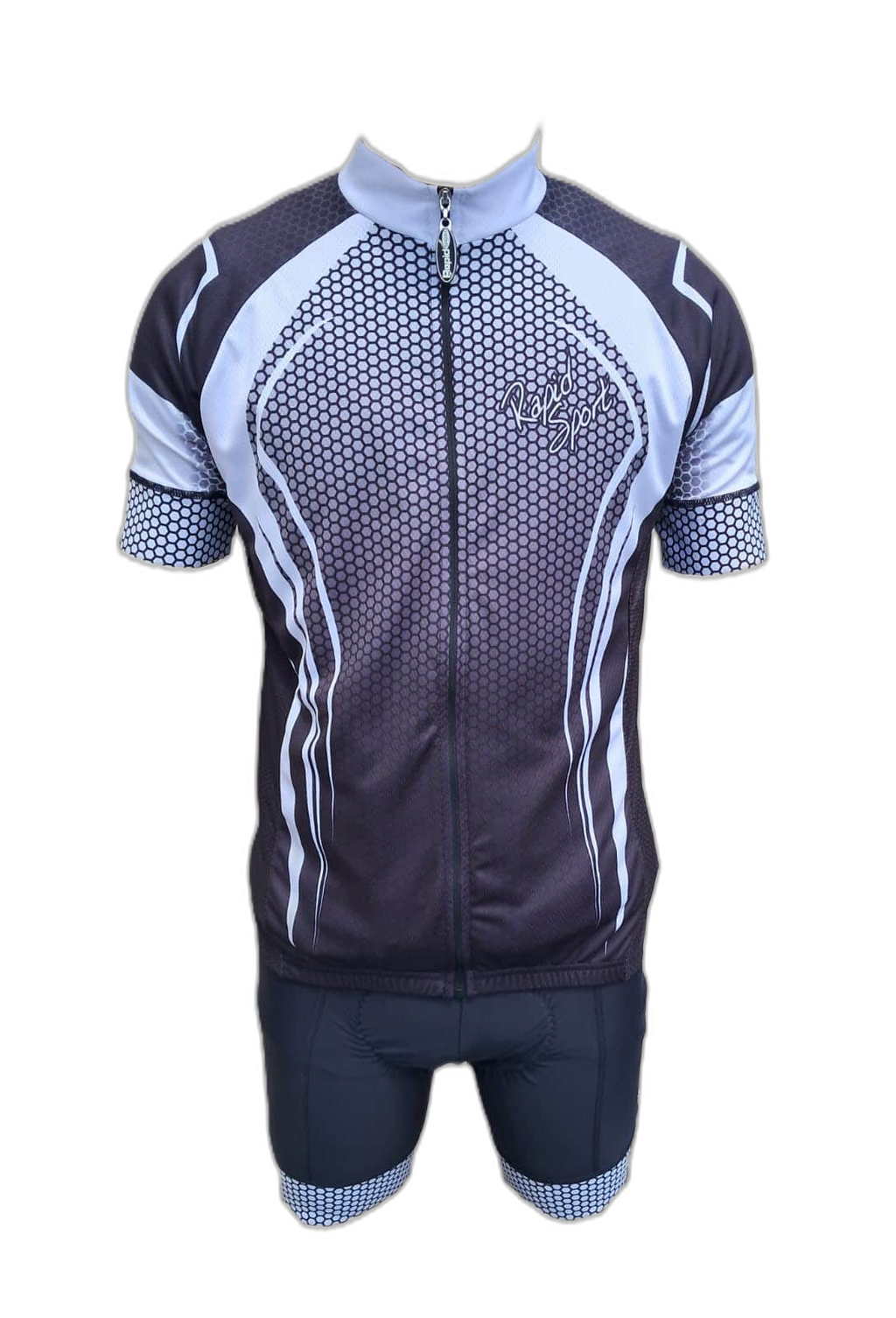 Cycling Wear Mens White Honeycomb Outfit (background removed)