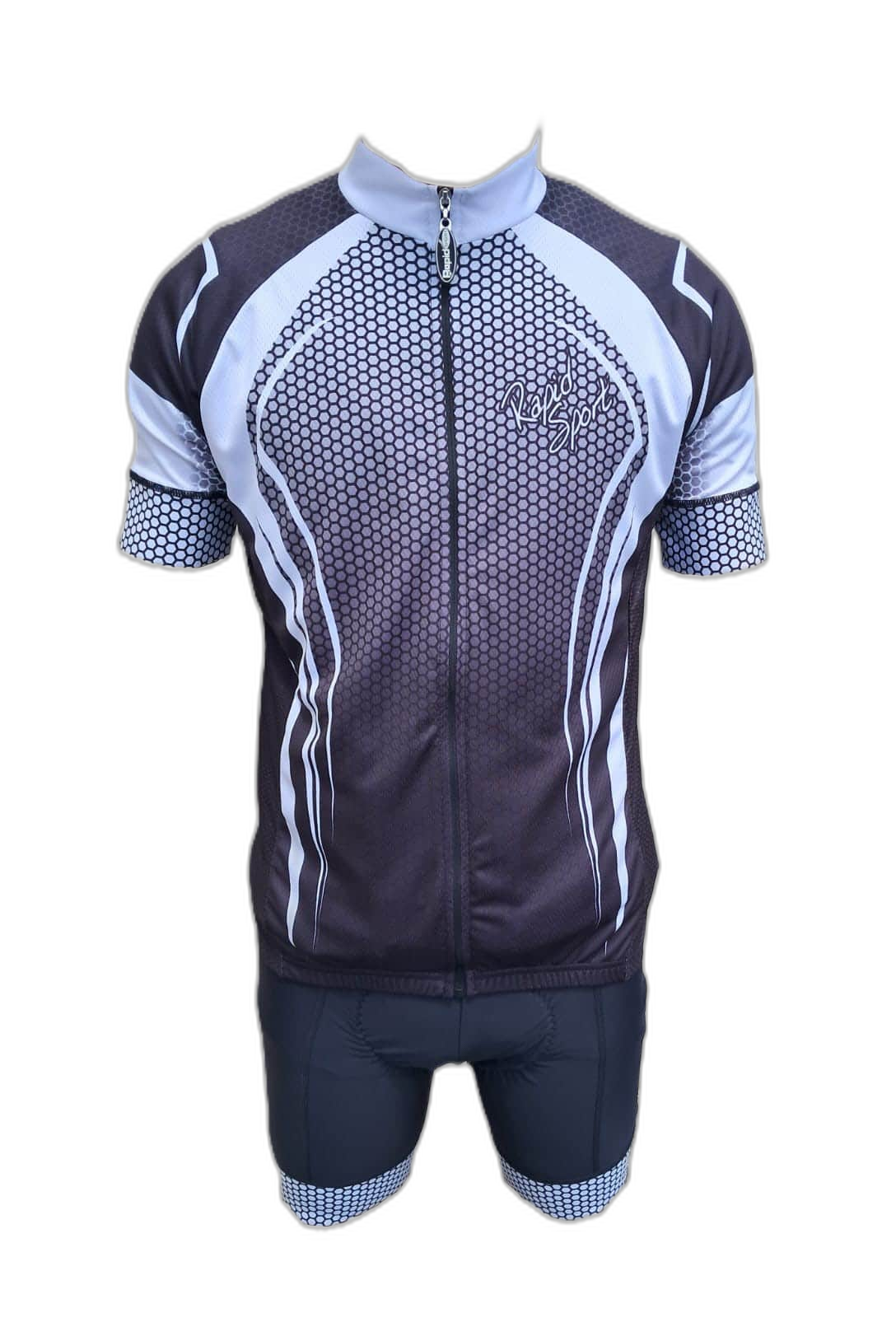 Cycling Wear Mens White Honeycomb Outfit (background removed)