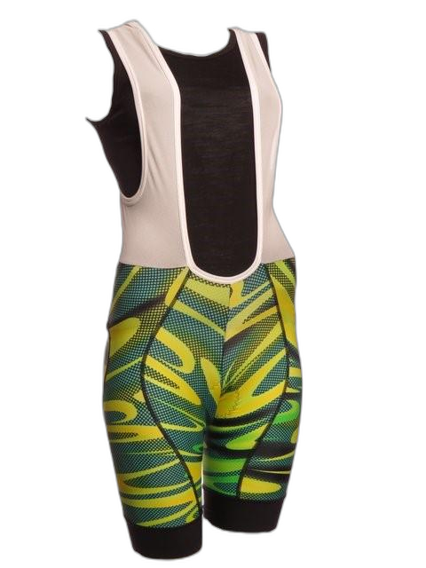 Green Yellow Multi Print Cycling Bib Shorts (background removed)