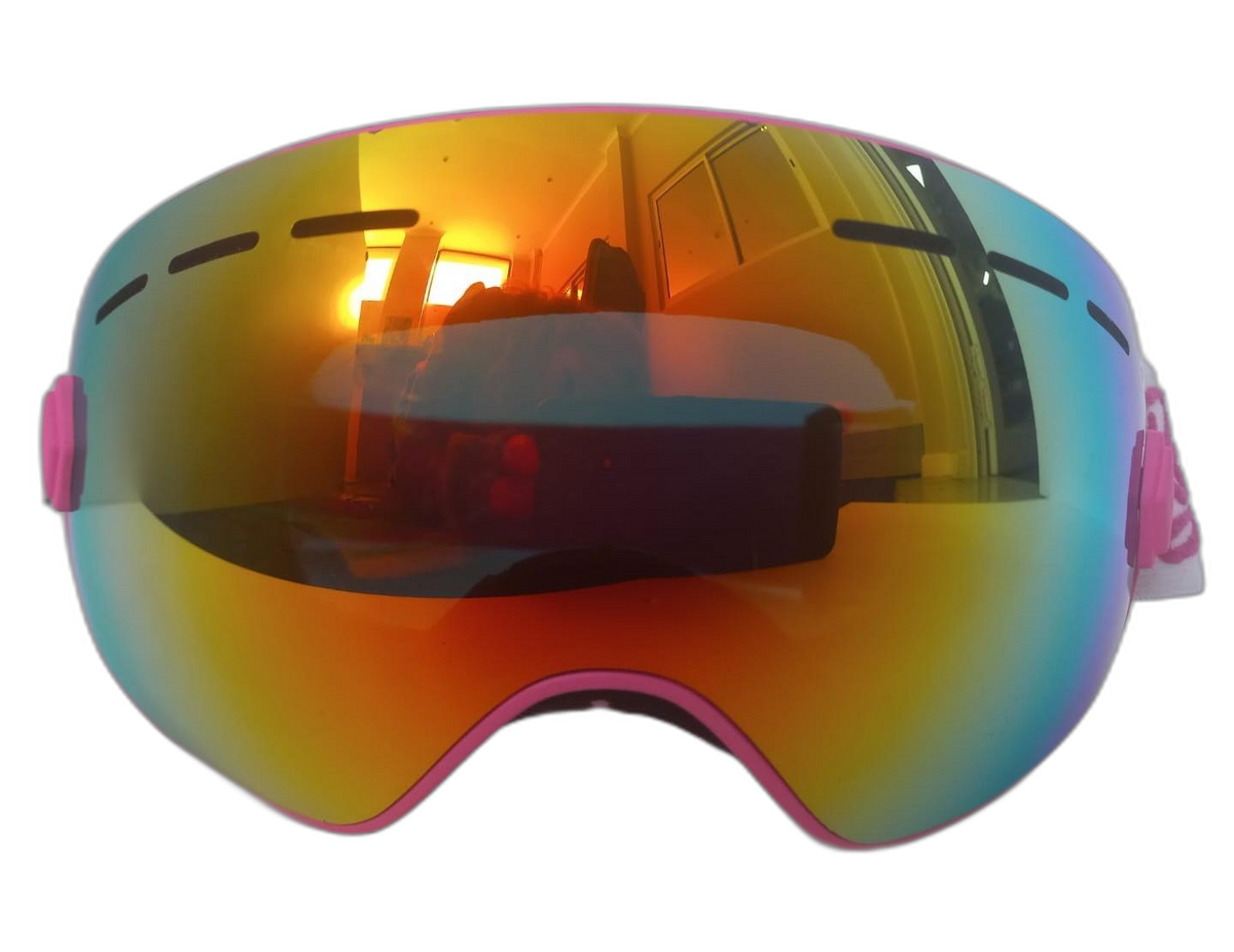 Kids Pink Frame Snow Ski Snowboard Goggles (background removed)