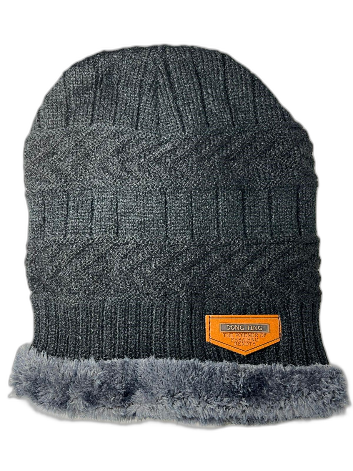 Knitted Beanie At And Neck Warmer Set Grey Hat (background removed)
