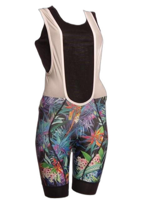 Ladies Bibshorts Purple Floral Multi Print (background removed)