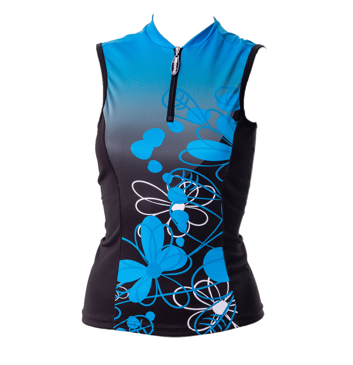 Ladies Floral Cycling Shirt Blue Sleeveless (background removed)