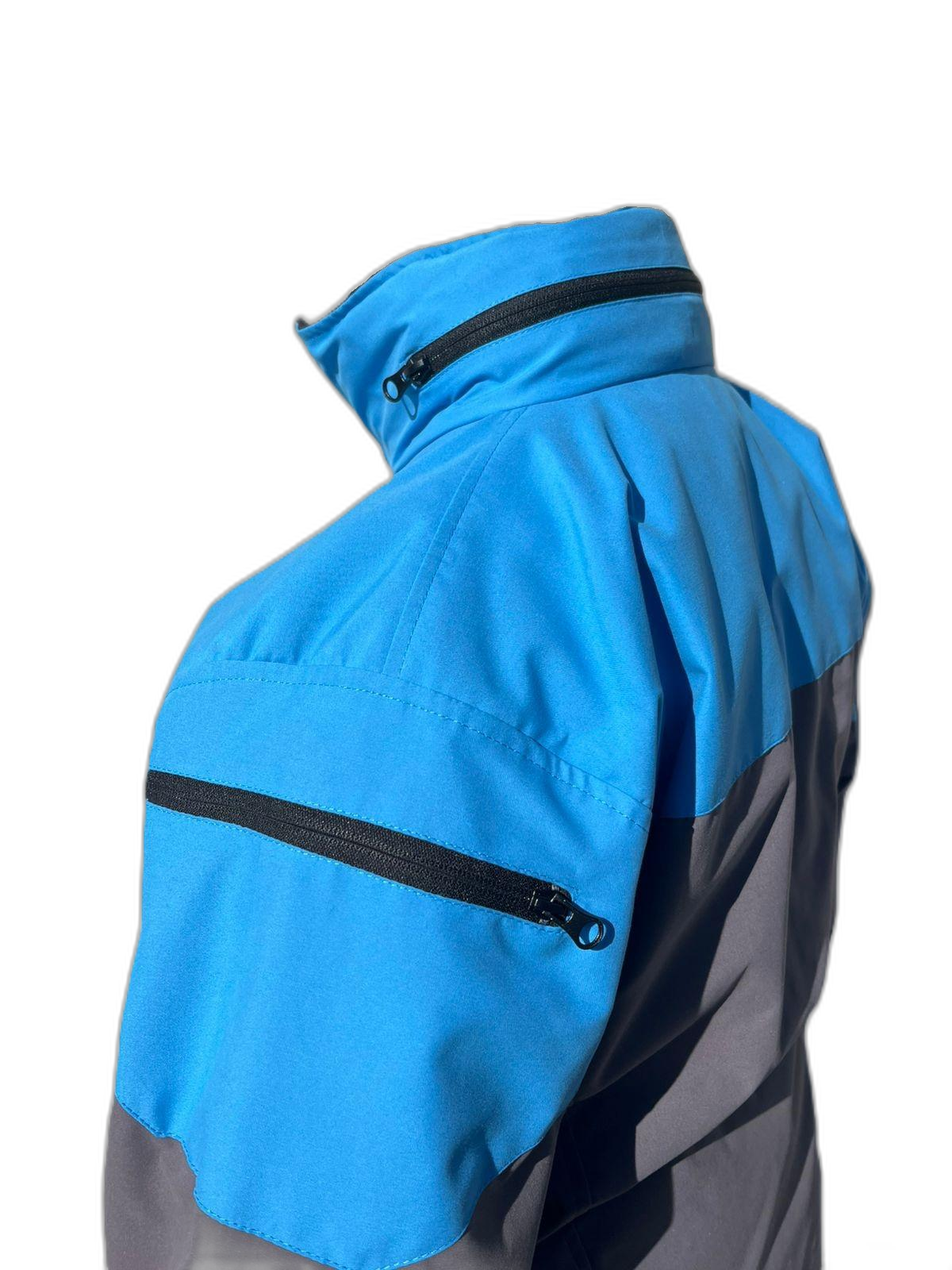 Ladies Ski Jacket Blue Black Side Pocket (background removed)