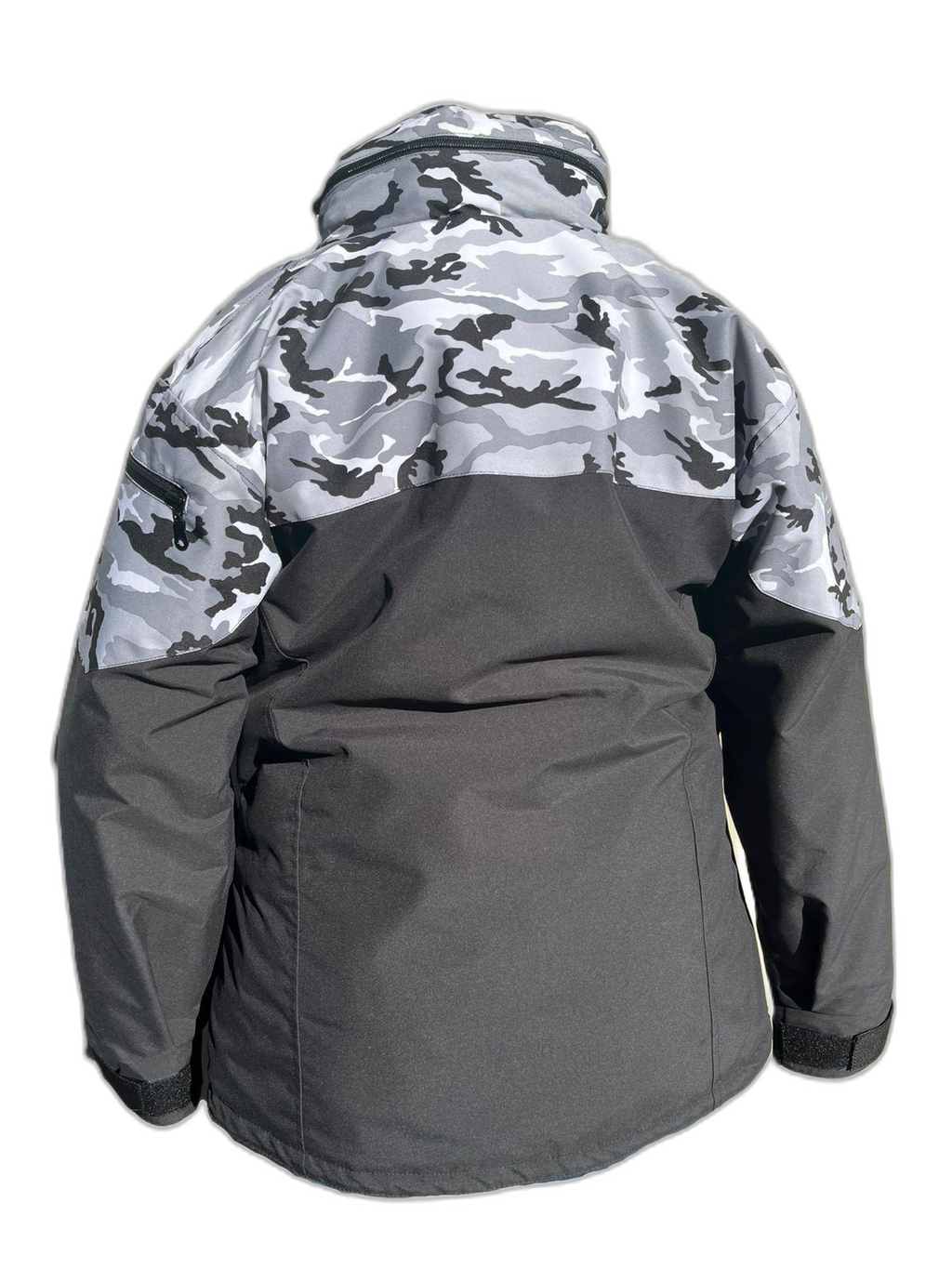 Ladies Ski Jacket Grey Camo Black Back (background removed)