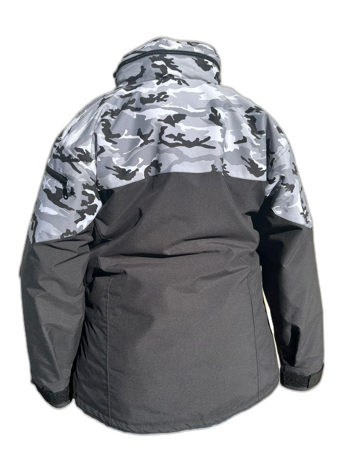 Ladies Ski Jacket Grey Camo Black Back (background removed)
