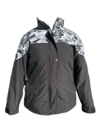 Ladies Ski Jacket Grey Camo Black Front (background removed)