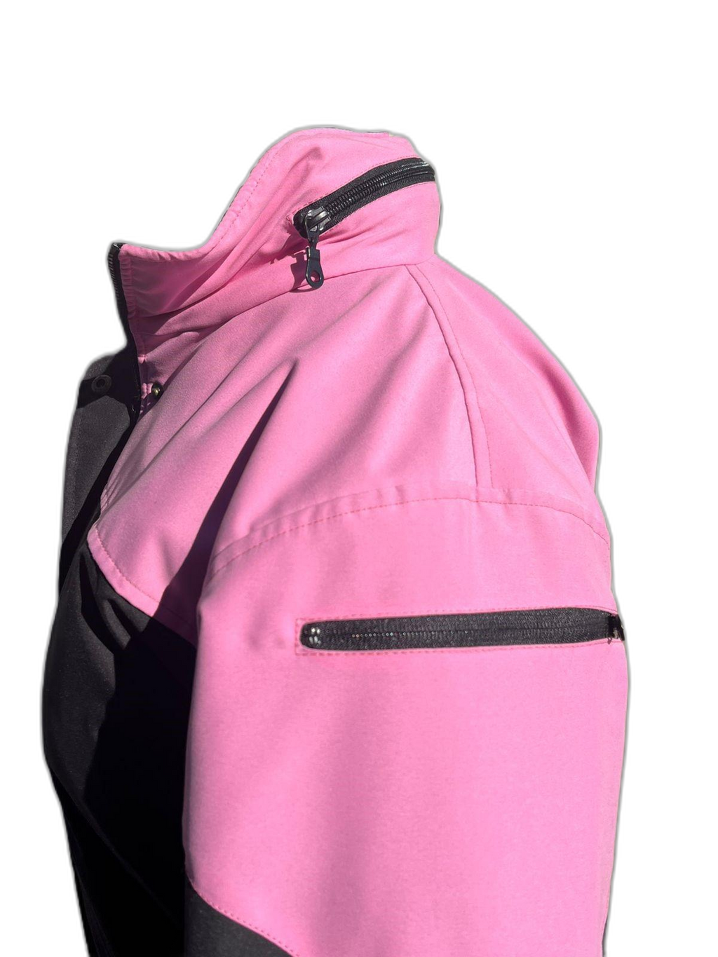 Ladies Ski Jacket Pink Black Side Pocket (background removed)