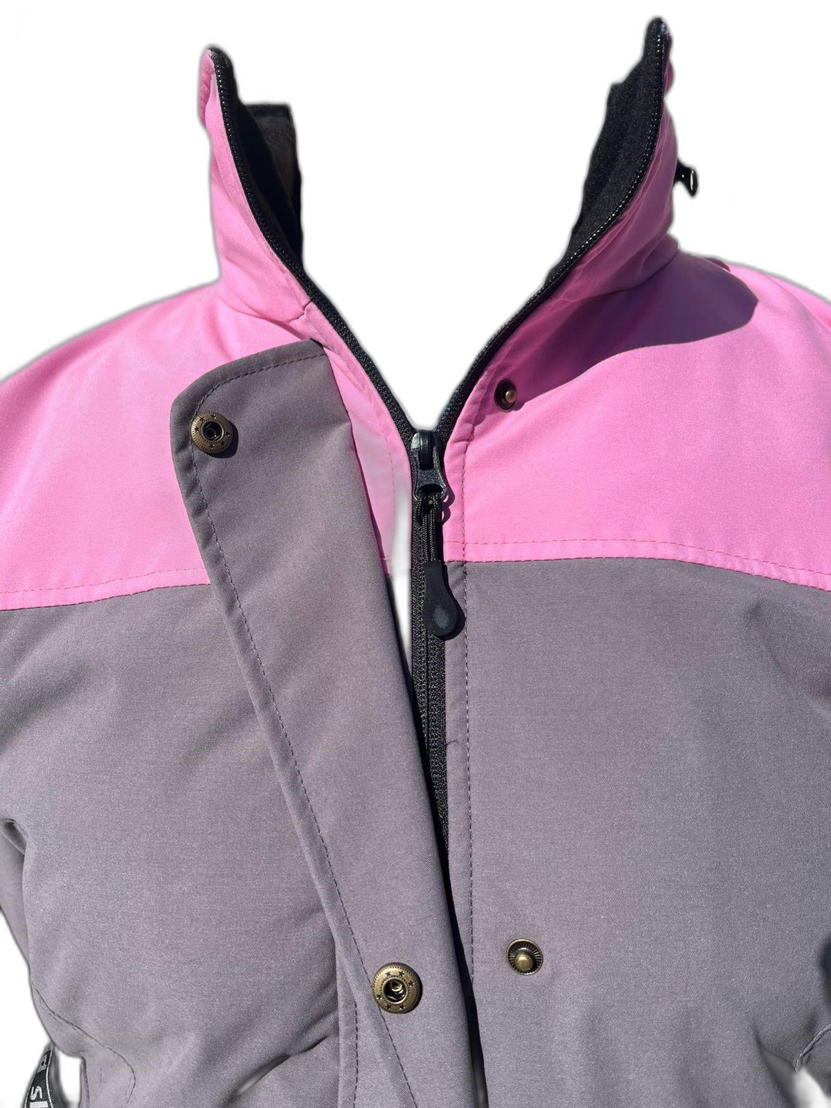 Ladies Ski Jacket Pink Grey Front Collar (background removed)