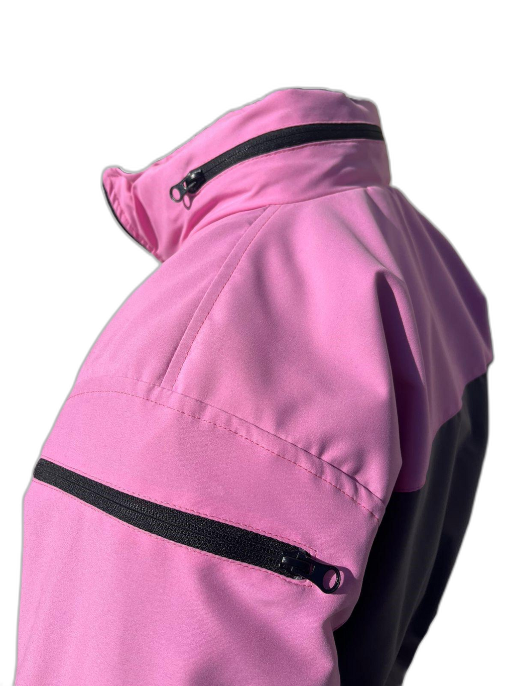 Ladies Ski Jacket Pink Grey Side Pocket (background removed)