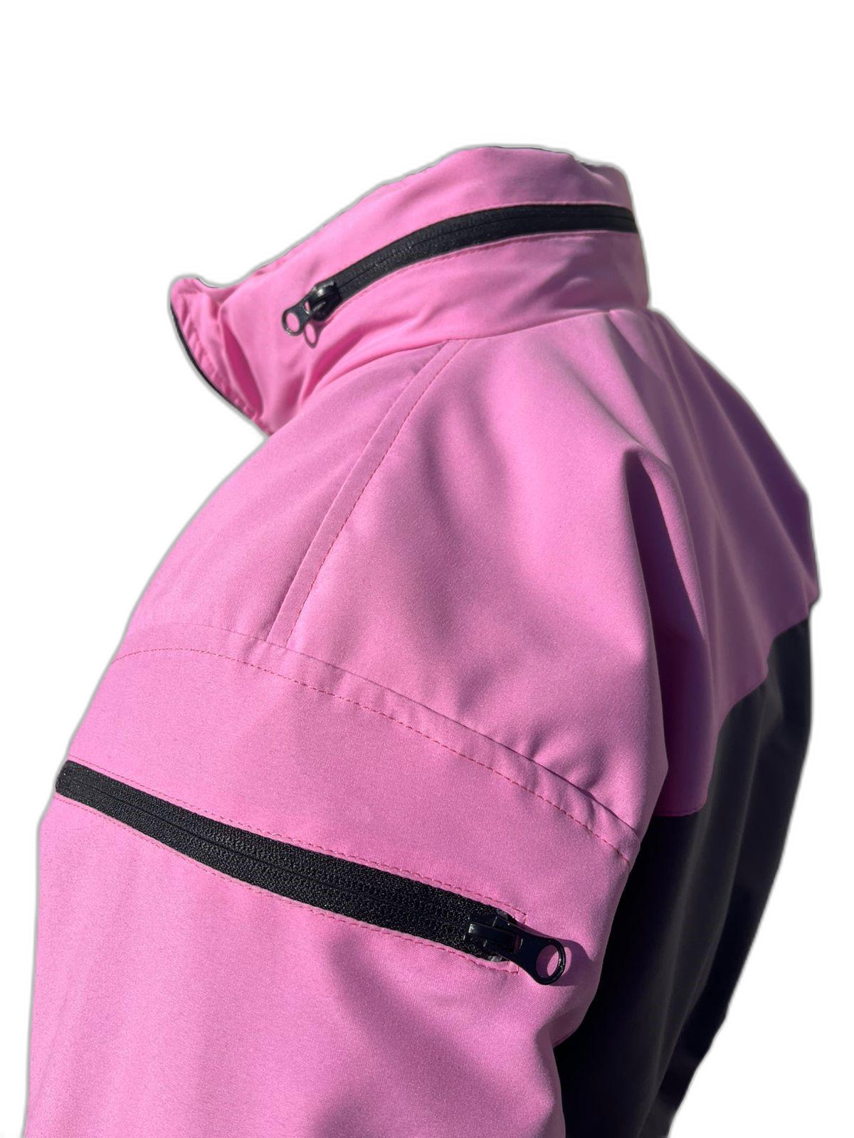 Ladies Ski Jacket Pink Grey Side Pocket (background removed)