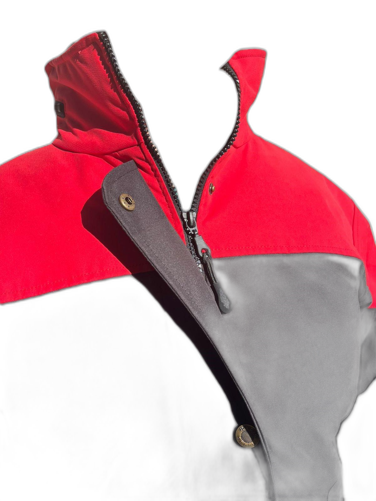 Ladies Ski Jacket Red Black Front Collar (background removed)