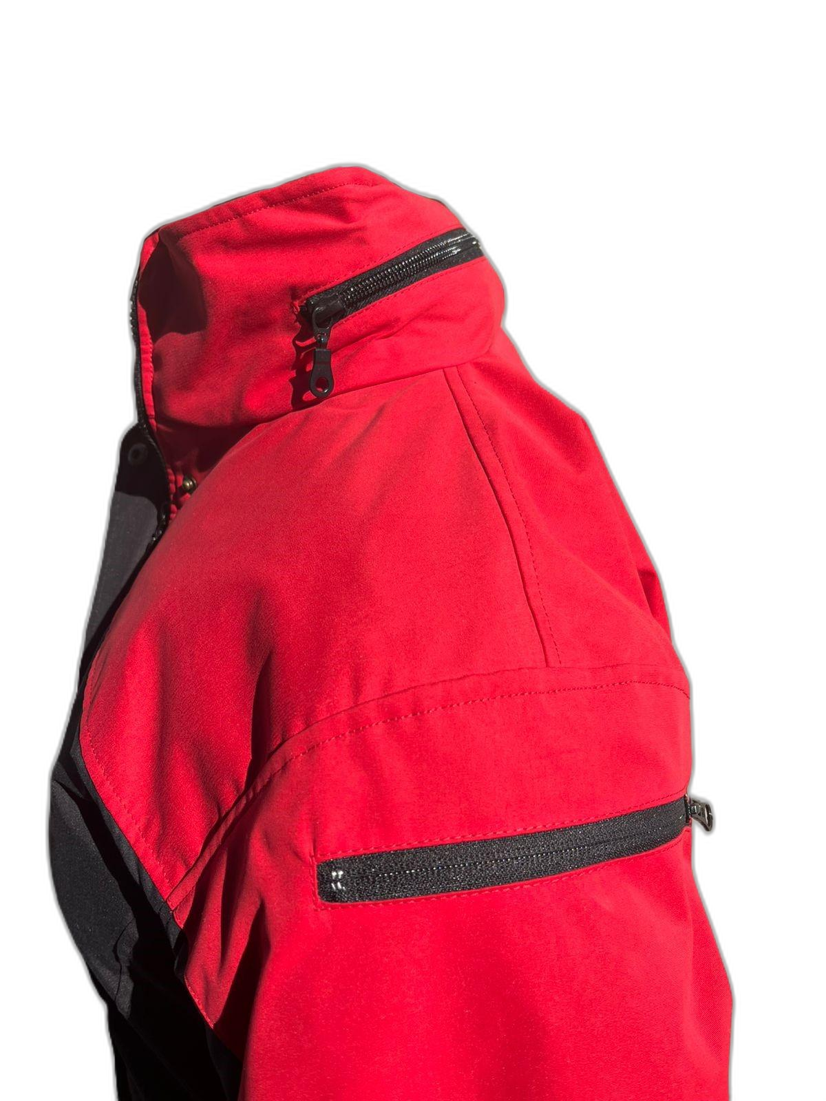 Ladies Ski Jacket Red Black Sleeve Pocket (background removed)