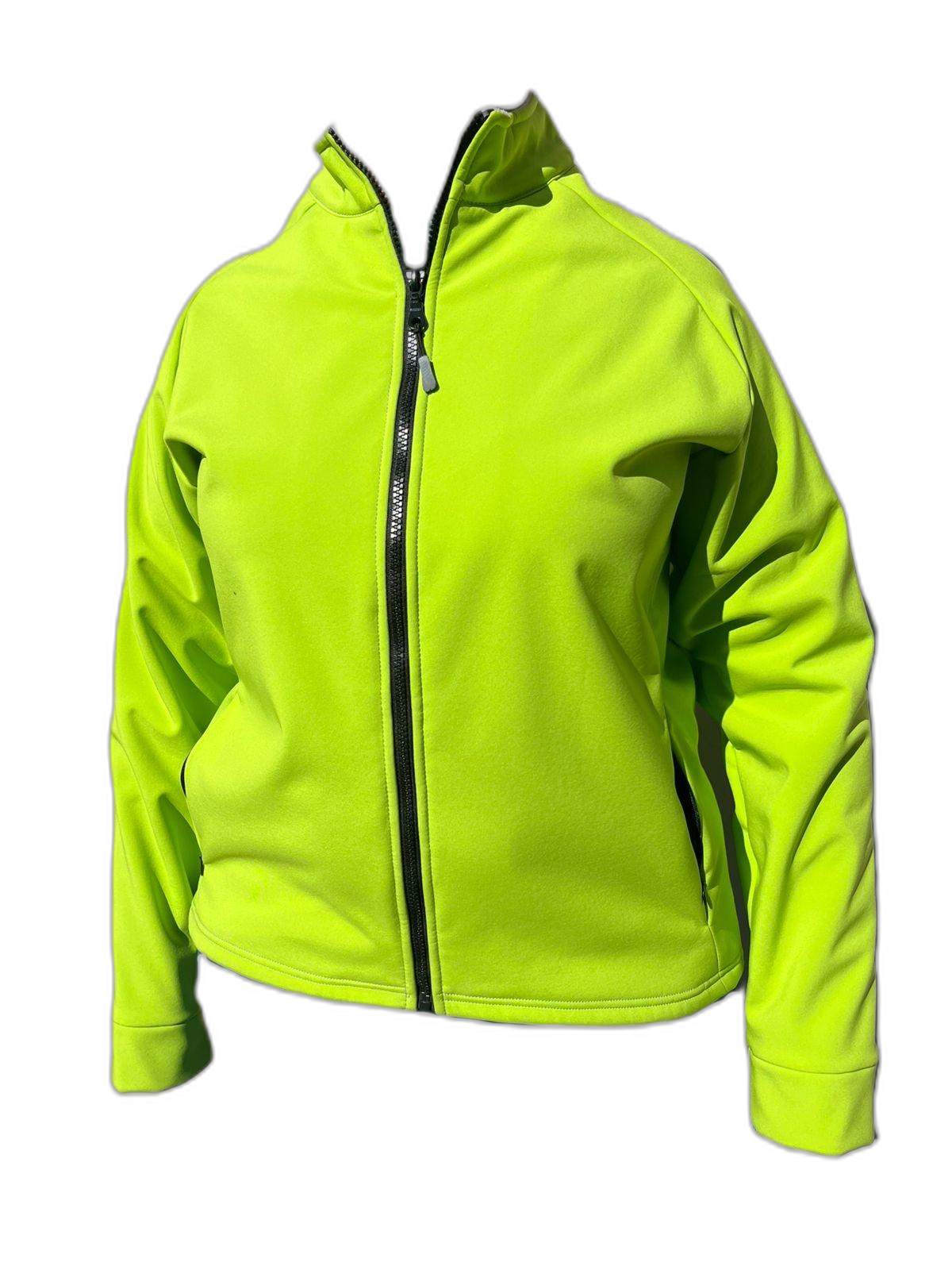Ladies Softshell Jacket Lumo Yellow Front (background removed)
