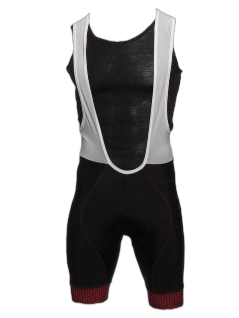 Mens Bib Shorts With Red Honeycomb Band (background removed)