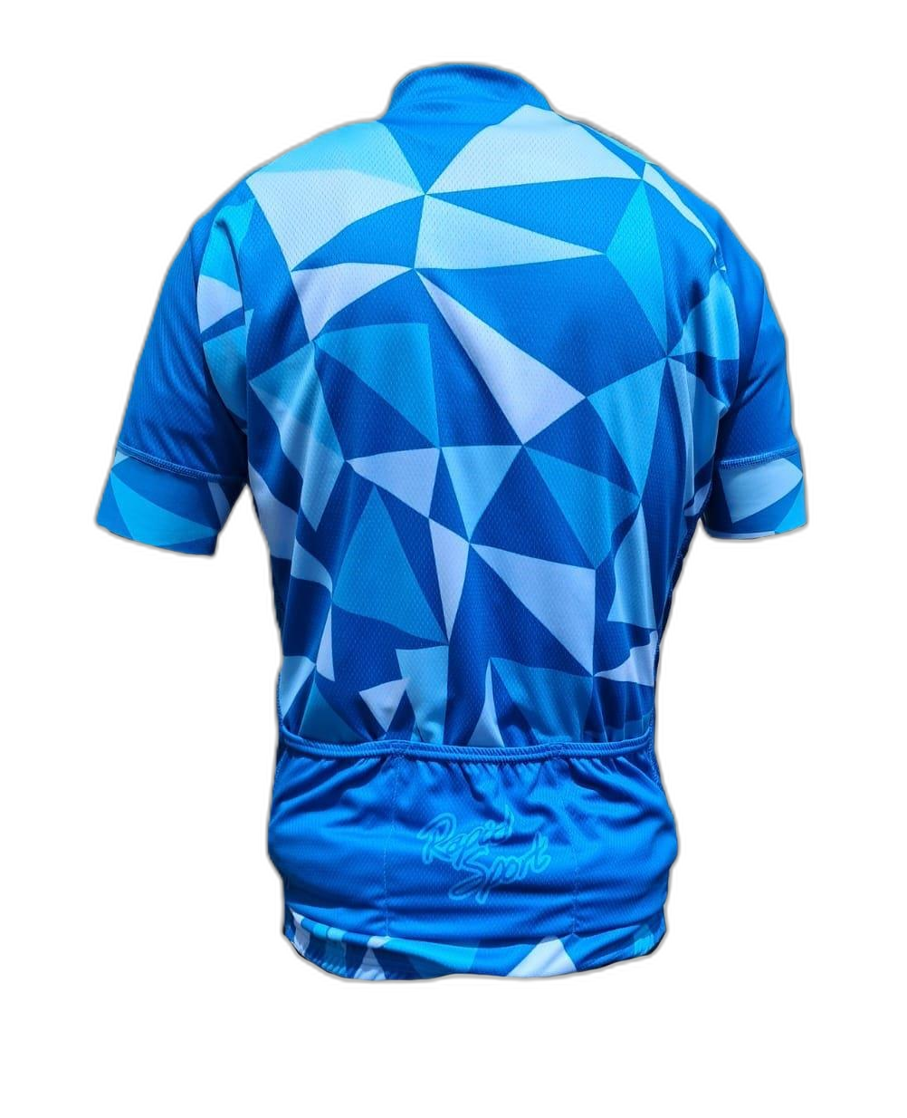 Mens Cycling Jersey Blue Geometric Back (background removed)