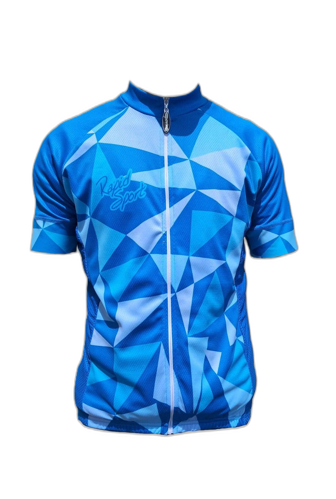 Mens Cycling Jersey Blue Geometric Front (background removed)