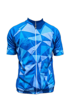 Mens Cycling Jersey Blue Geometric Front (background removed)