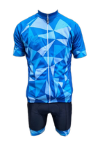Mens Cycling Jersey Blue Geometric Outfit (background removed)