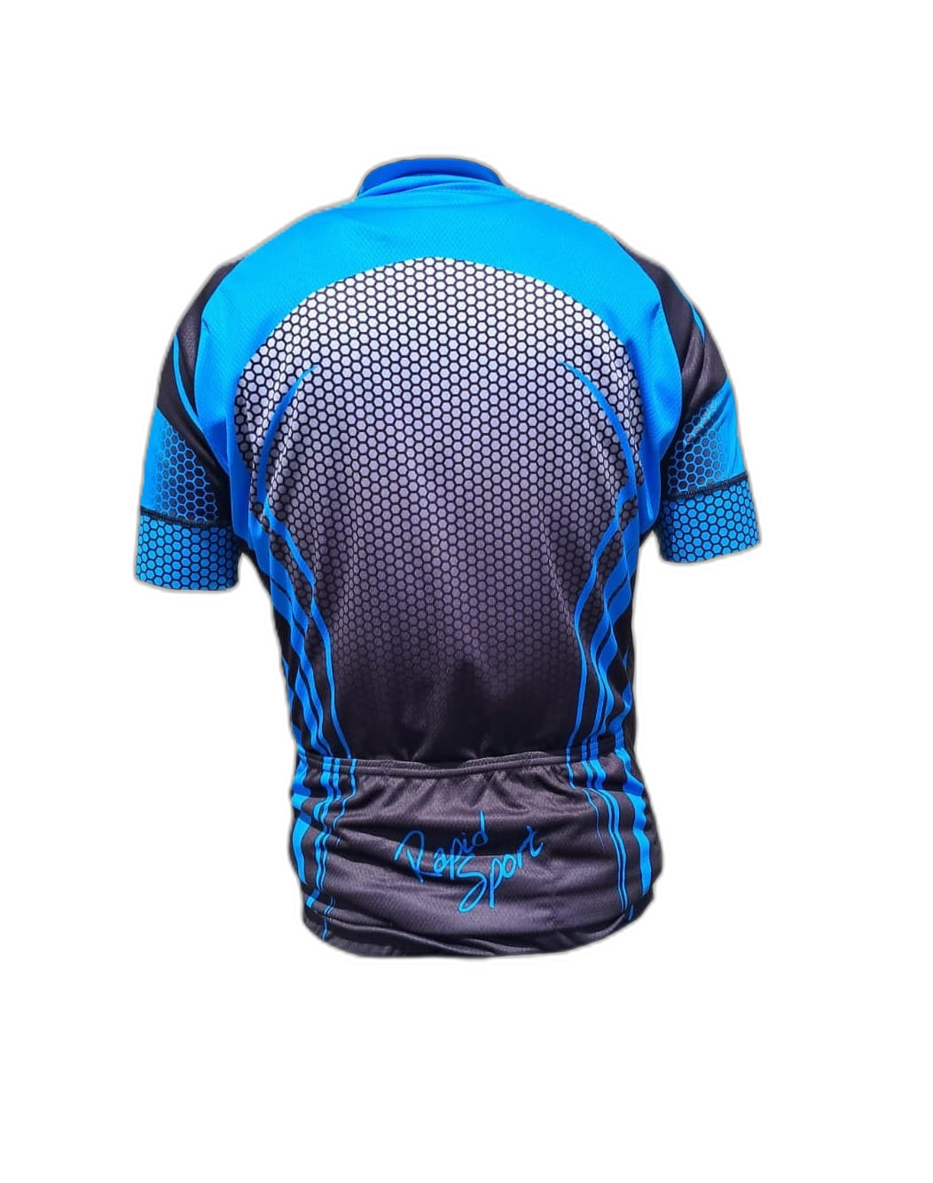 Mens Cycling Jersey Blue Honeycomb Back (background removed)
